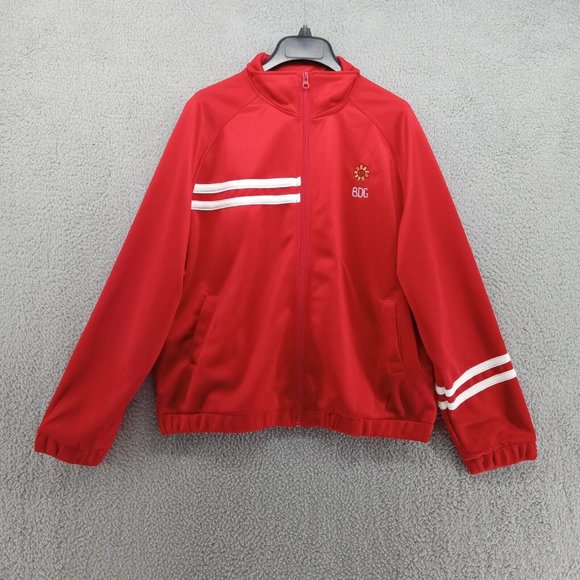 BDG Jacket Womens Small Red Vibrant Vivid Sunflower‎ Warmup Varsity Full Zip - Picture 1 of 11